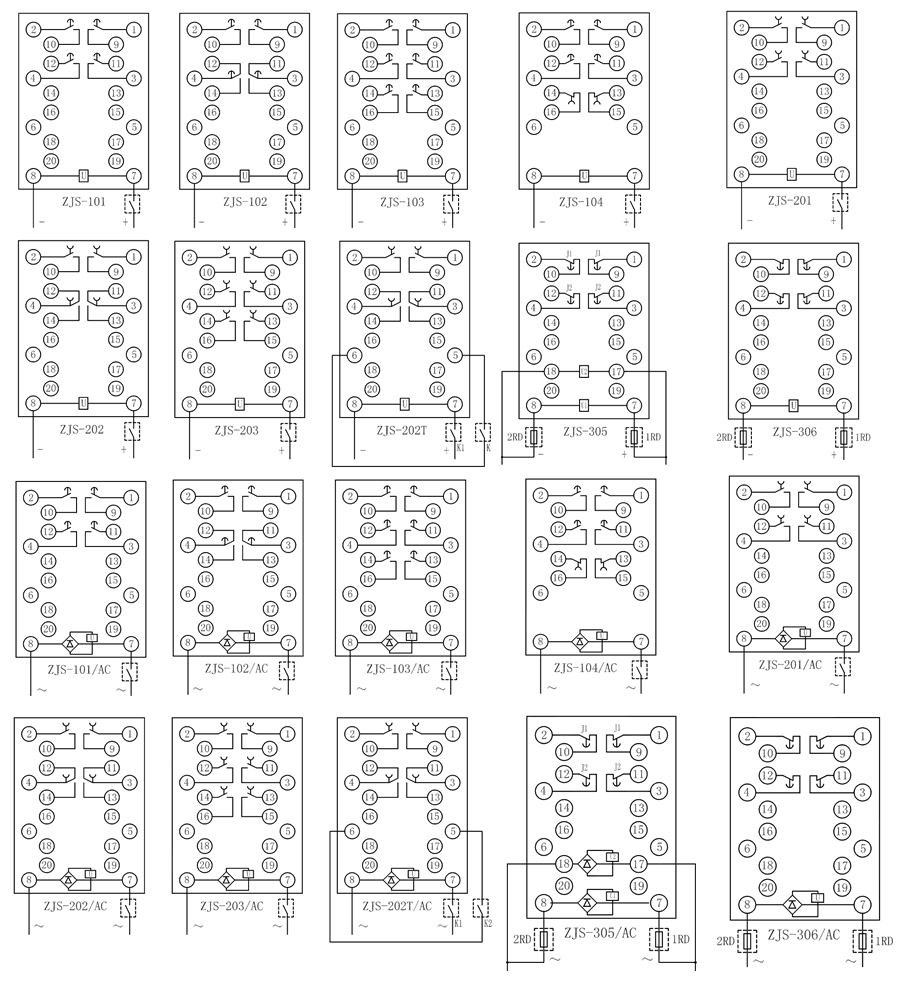 ZJS-221延時中間繼電器內部接線圖