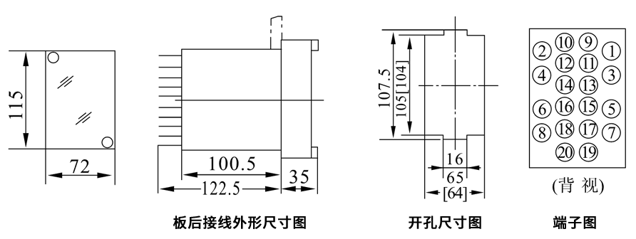 DZJ-212板后接線安裝尺寸圖